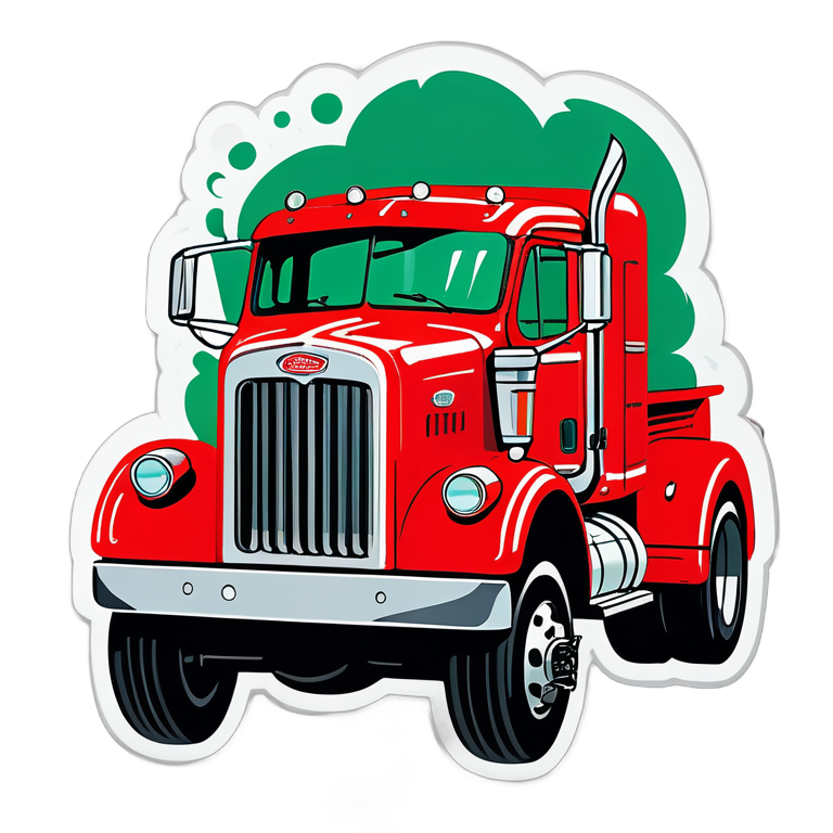 Огурец выглядывающий в окно красного грузовика фирмы петербилт у которого горят колеса 