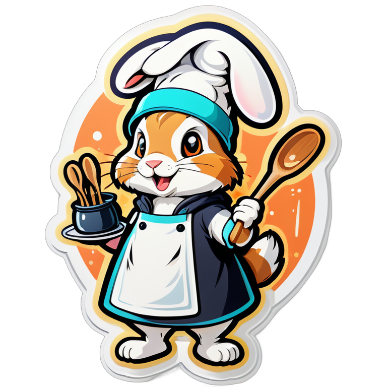 Длинноухий кролик повар в колпаке на кухне