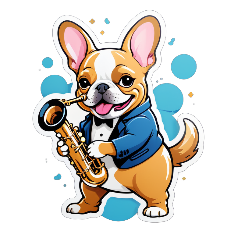 French bulldog playing the saxophone