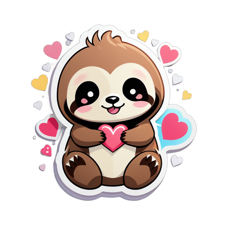 Cute sloth sparkeling hearts