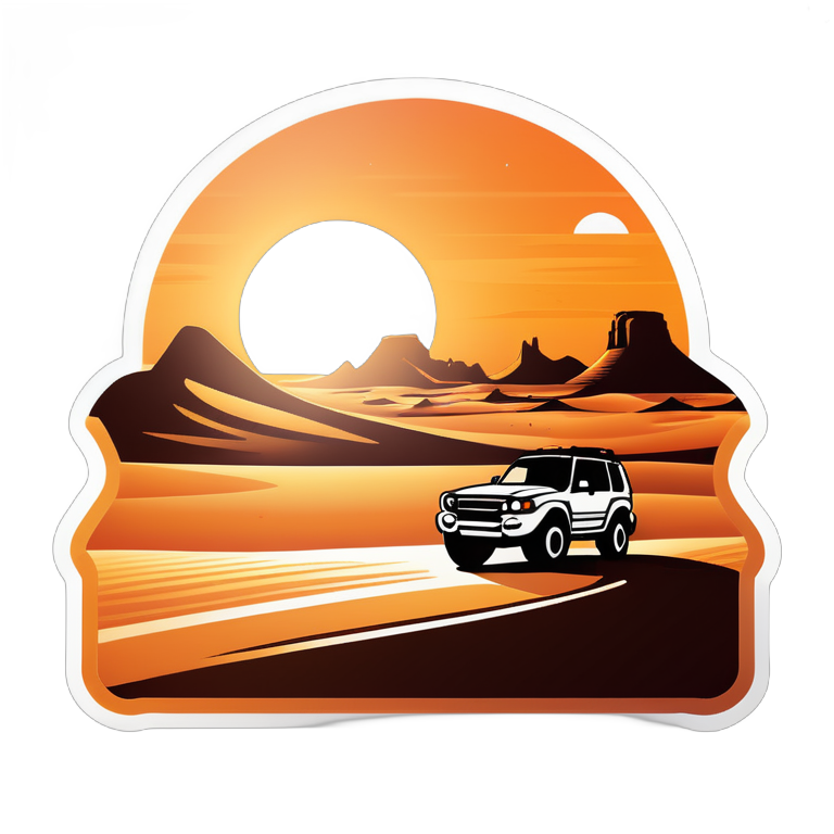 "/imagine promp:desert,sahara,sand dune,capming,capmer car,sunset sticker"