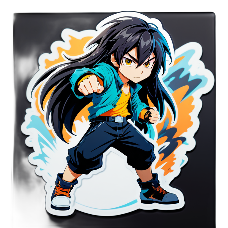 Long hair anime boy in a fight
