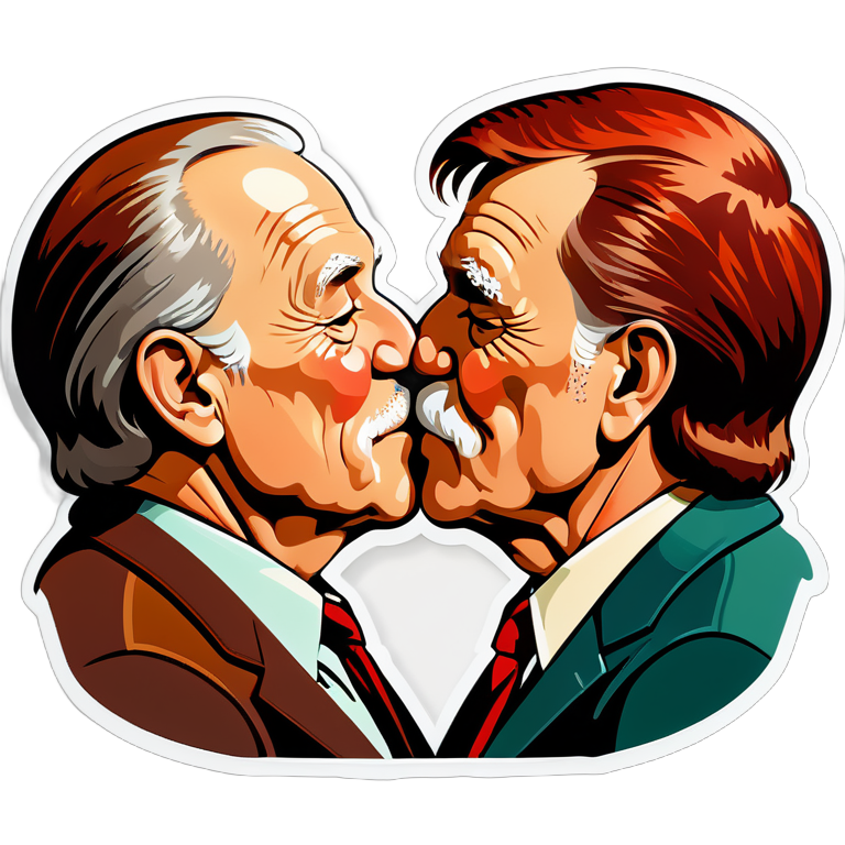 две красивые дедушки с красными и коричневыми волосами целуются