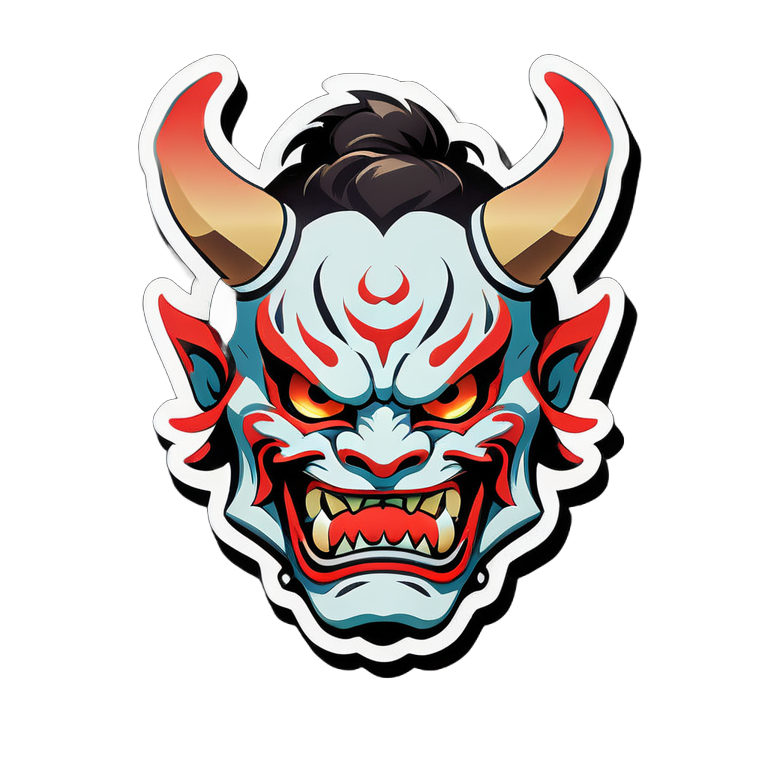 oni japanese mask sticker simple outlines