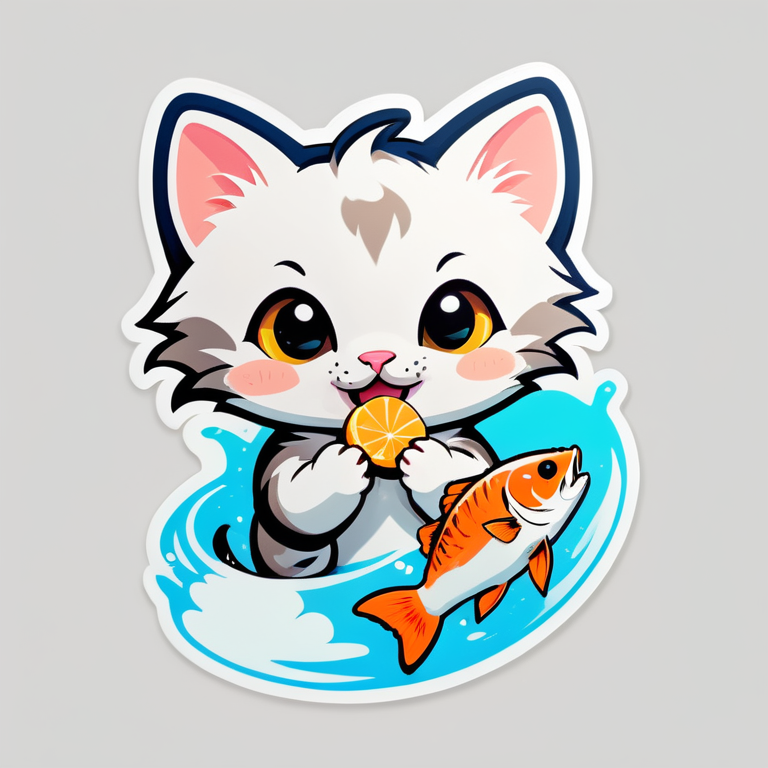 可爱的小猫在吃鱼