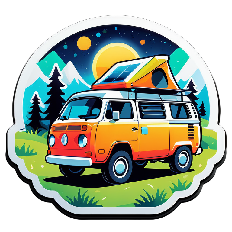 /imagine prompt:off-grid,4*4 camper cars, tent , Sticker, Enthusiastic, Bright Colors, Minimal, Contour, Vector, White Background, Detailed