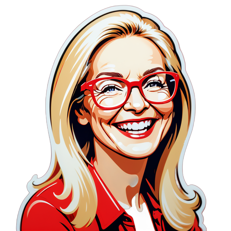 happy woman about 50 years with blond long hair and rectangular red glasses