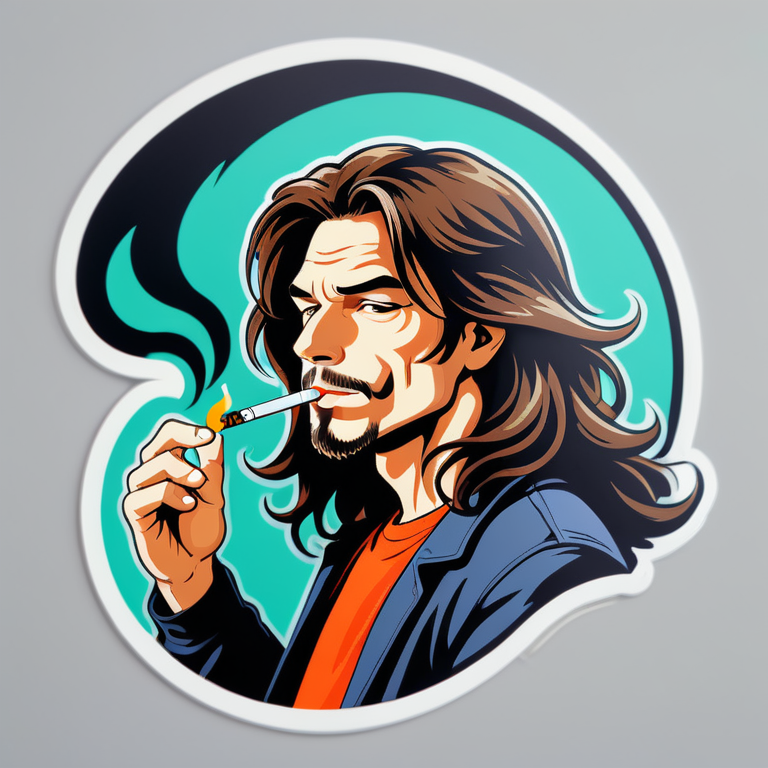 парень с длинными волосами   курит сигарету 