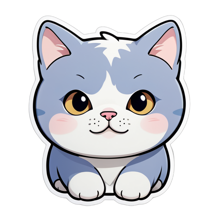 A cute British blue and white short haired cat, chubby