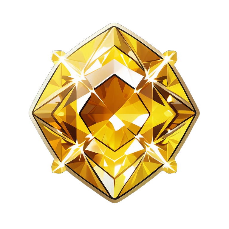 3/4 view of a diamond-shaped deep yellow gemstone surrounded by golden brilliance