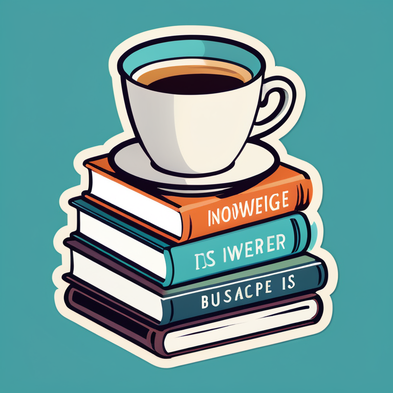  A stack of books with a cup of coffee with the text "Knowledge is Power"