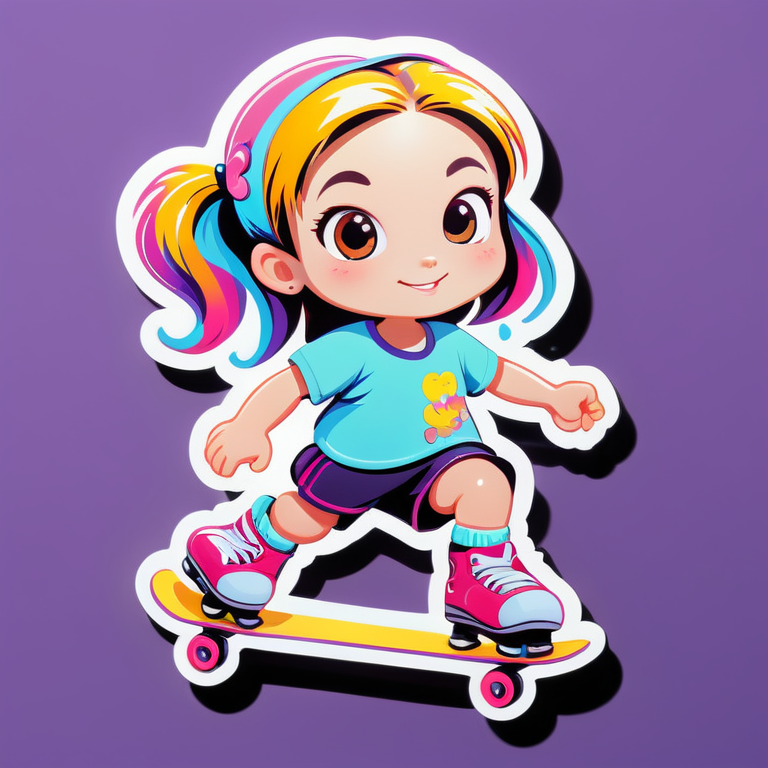 девочка с светлыми косичками катается на скейте
