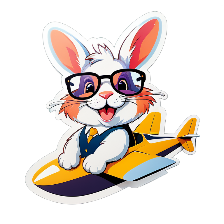 веселый кролик в очках на биплане