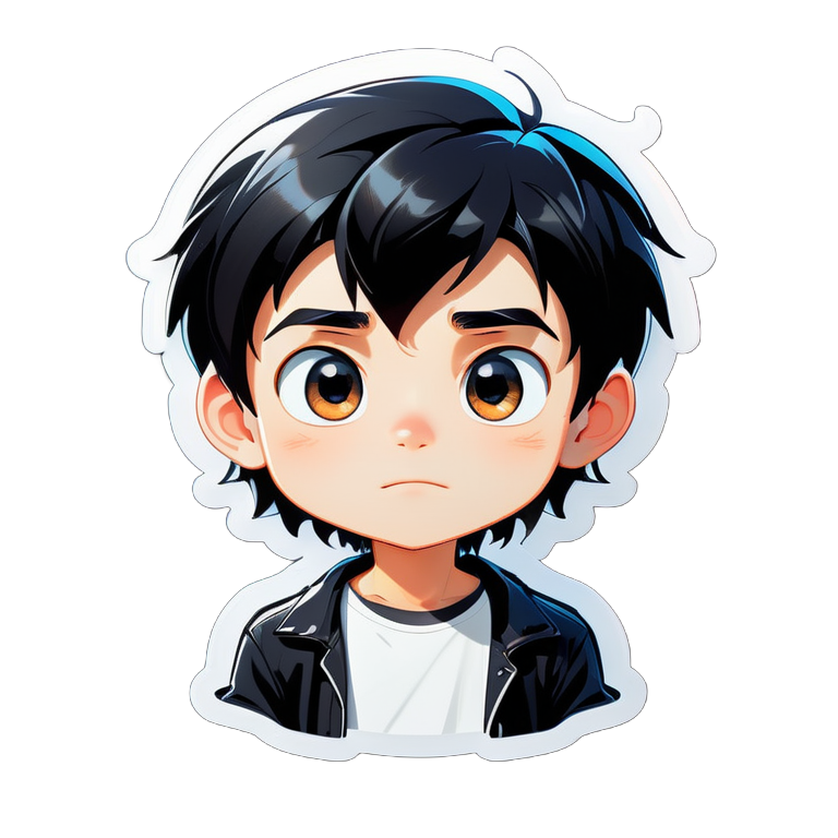 a AVATAR of a boy with white shirt in short black hair, cool face and looks lonely