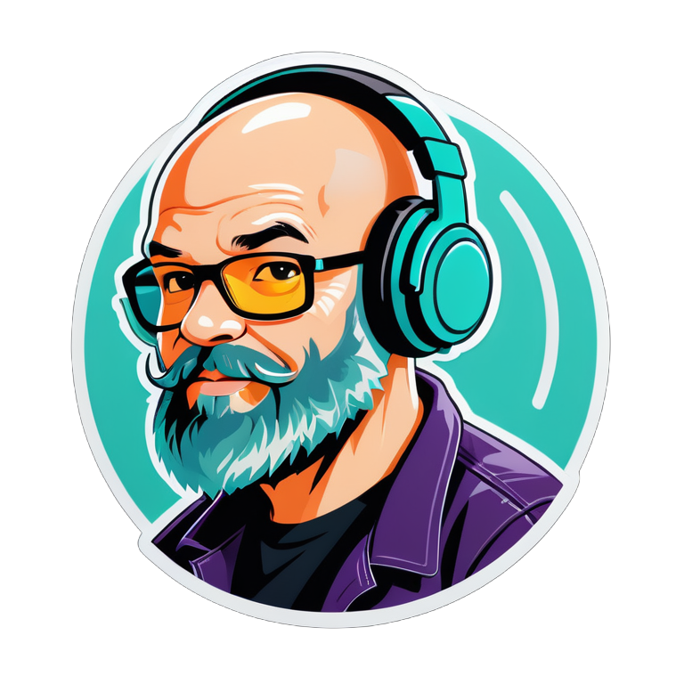 A bald, bearded sound engineer wearing headphones