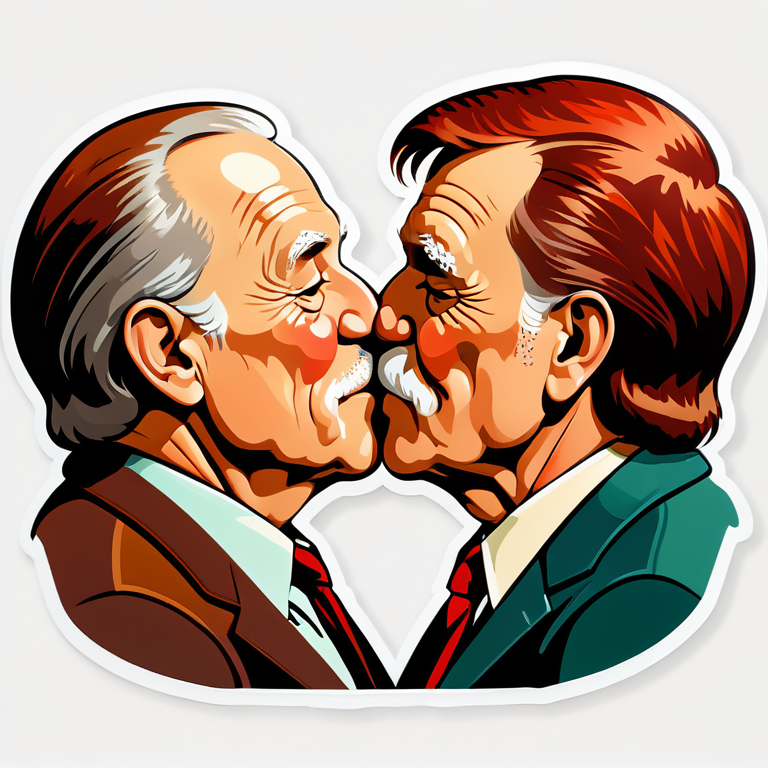 две красивые дедушки с красными и коричневыми волосами целуются