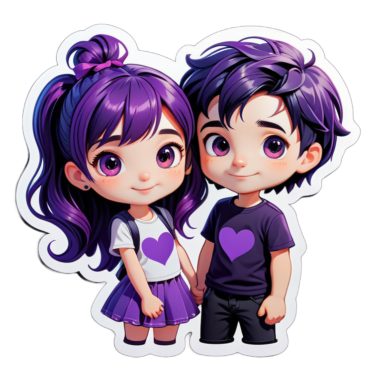 cute lovers. girl with purple hair. boy with black hair
