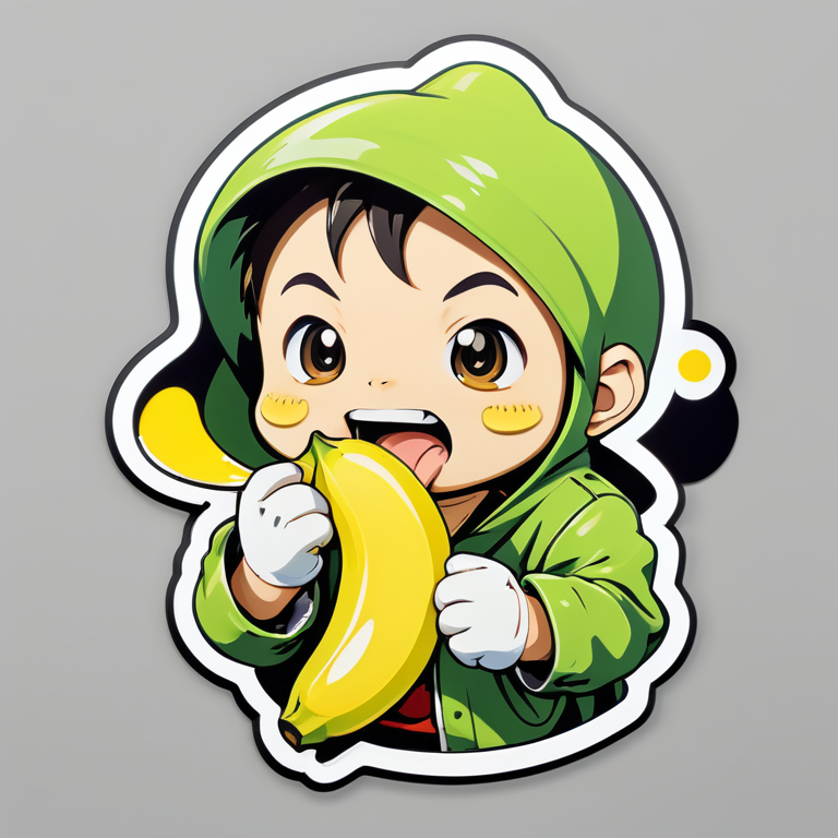 макака кушает банан