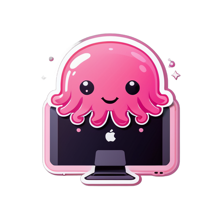 милая розовая медуза работает с компьютером