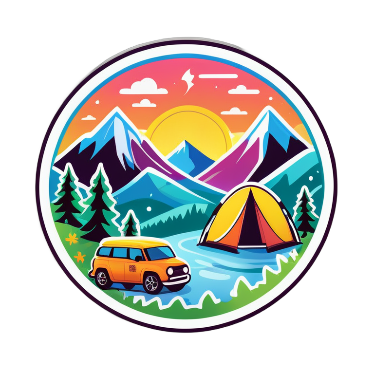/imagine prompt:Incorporate motivational or humorous quotes related to camping and outdoor adventures. For example, "The mountains are calling," or "Not all who wander are lost.", Sticker, Joyful, Bright Colors, Anime, Contour, Vector, White Background, Detailed