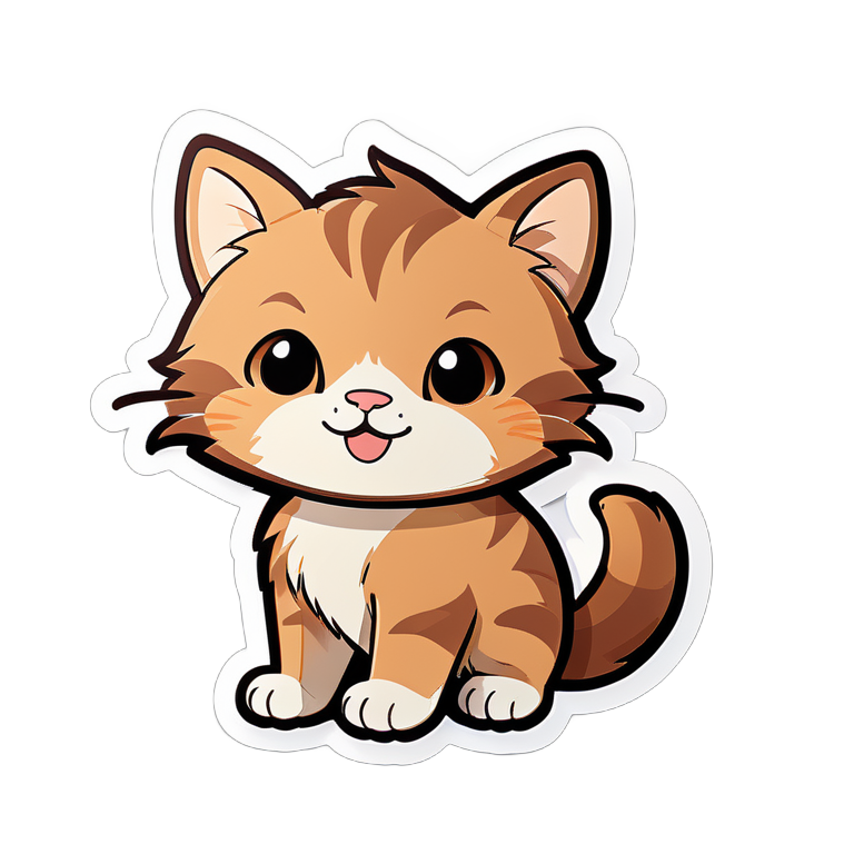 Cute brown cat cub sticker, Vector color, and line art illustration, crisp and clean vector line, flat colors, , HDR, 16K, in the style of die-cut stickers